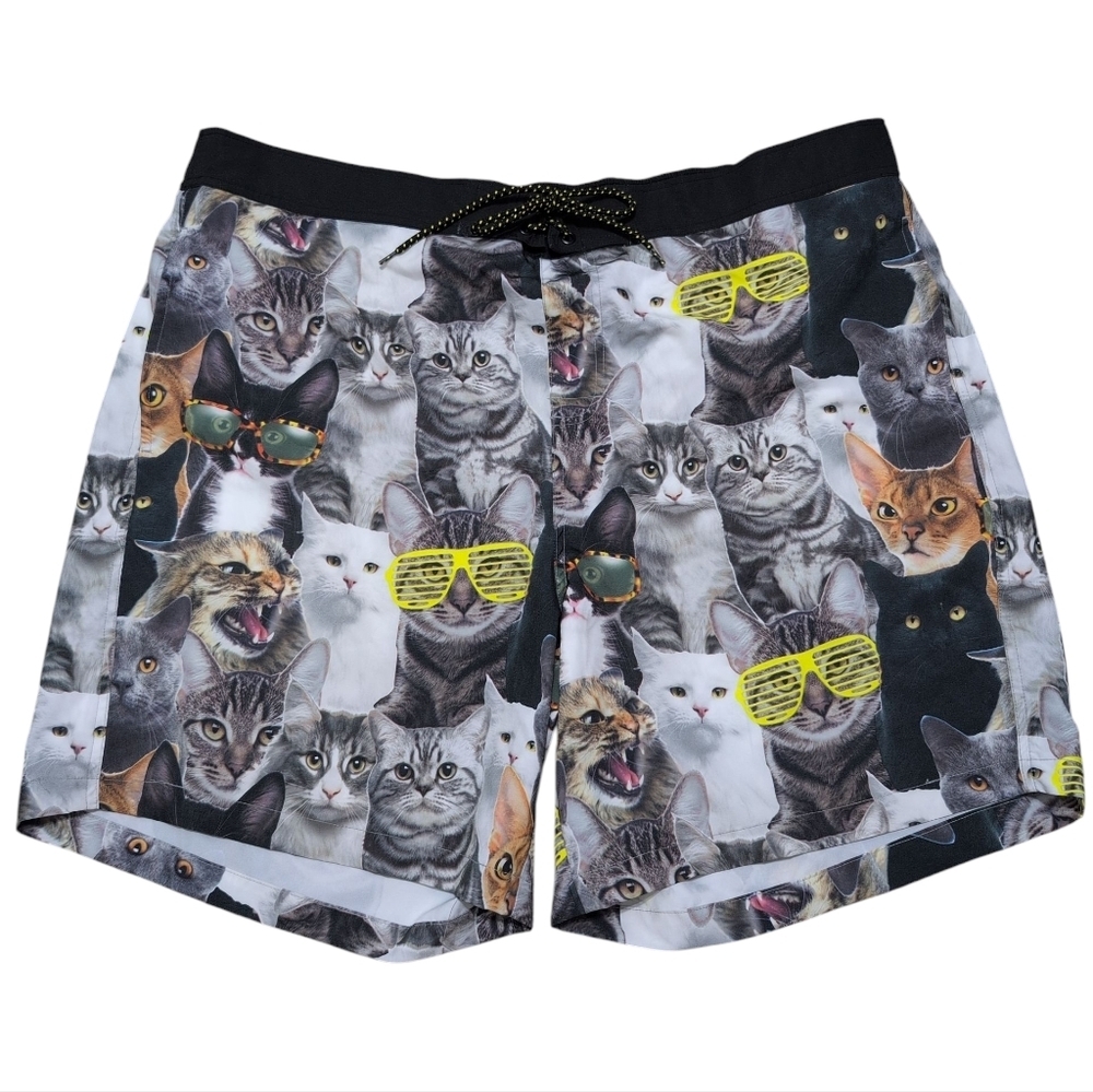 Top Drawer Men's Novelty Cat Face Feline Board Shorts Swim Trunks 2XL‎